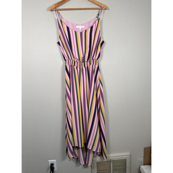 Adyson Parker Dresses & Skirts - Adyson Pankor Smocked Waist Tank Hi Lo Dress Womens Size M Striped Sleeveless
